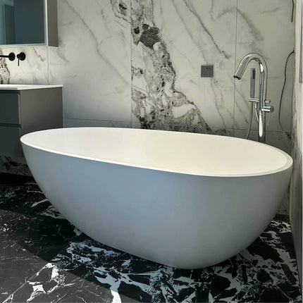 Modern Luxury Matte White Egg Shape Bath Tub solid Surface Resin Artificial Drainer for Indoor Use in Hotels Villas Bedrooms