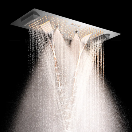 Luxurious Music Large Thermostatic 64 LED Colors Rainfall Shower System Six Functions Shower Faucet Set