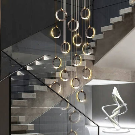 Chandelier Duplex Building Black with Adjustable Height For Hotels High Ceiling Staircase Modern Luxury LED Pendant Light