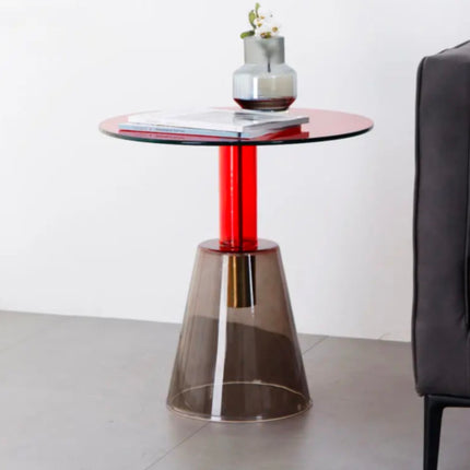Personalized Designer Glass Round Coffee Table Luxury Red Green Hotel Bar Sofa Decoration Furniture Glass Side Table
