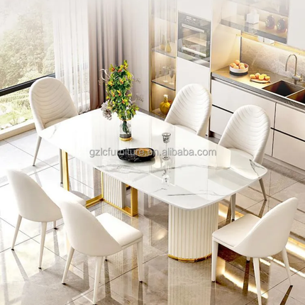 Hot Selling Luxury White Sintered Stone Modern Most Popular Dining Table Set With 8 Chairs for Family Dining Rooms Kitchen