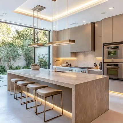 CBMmart Modular Durable Laminate Plywood Modern Kitchen Island Cabinets with Backsplash for Luxury Villa