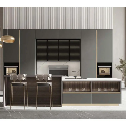 Glass Kitchen Island Sink Plywood Corner PVC Base Marble Waterproof Storage Tall Kitchen Cabinet For Villa