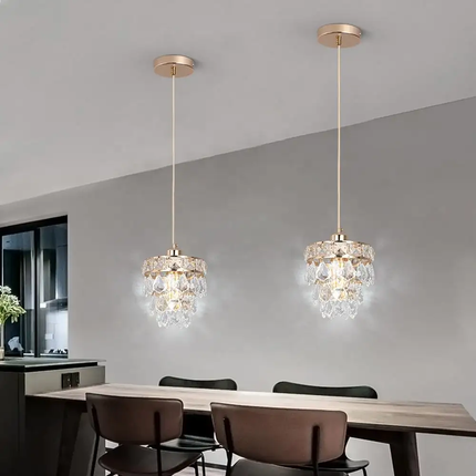 Long Adjustable Height Bar Bedroom Small Gold Crystal Petal Pendant Light for Dining Table Kitchen Island