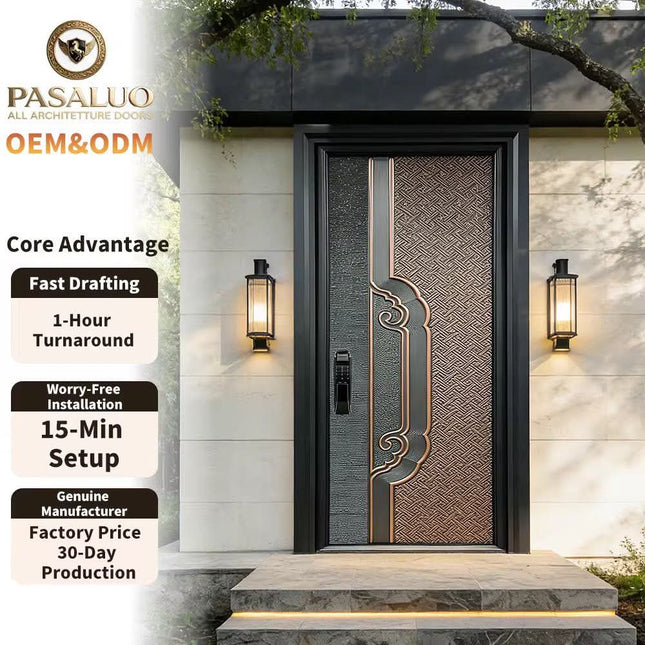 2026 OEM PSL Factory Direct Sales Custom Metal Front Entry Exterior Doors Entrance Security Residential Home Villa For Houses