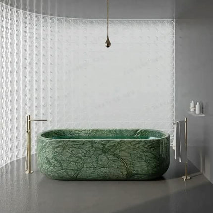 Oval Green Tone Free Standing Natural Stone Marble Bathtub For Hotel Villa Bathtub Washroom Decoration