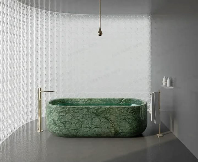 Oval Green Tone Free Standing Natural Stone Marble Bathtub For Hotel Villa Bathtub Washroom Decoration