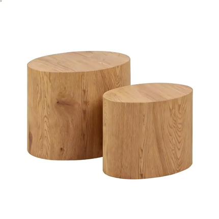 Japandi Modern Minimalist Wabi-Sabi MDF Travertine Style Coffee Table Oval Nesting Side Tables Set Living Room Decor Wholesale