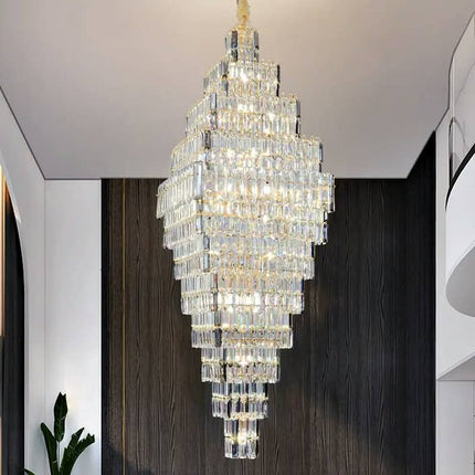 Custom Oversized Gold LED Crystal Chandelier Modern Simple Luxury High Brightness Eye Caring Hotel/Villa Lobby Lighting