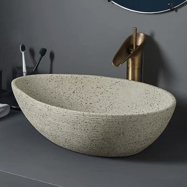 Color Glazed Art Toilet Pebble Shaped Ceramic Wash Basins for Bathroom