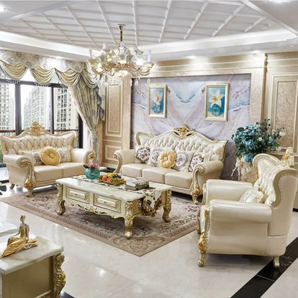 European Design Modern Luxury Style Royal Genuine Leather Sofa Couches Set Single 2 3 Seater Living Room Live Sofas Furniture