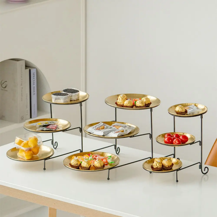 Modern Three Layer Fruit Cake Plate, Artistic And Luxurious Stainless Steel and Iron Detachable and Foldable Dessert Plate