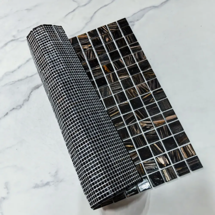 30×30 Super Quality Black Brown Golden Line Swimming Pool Glass Mosaic Tile for Bathroom Wall and Floor