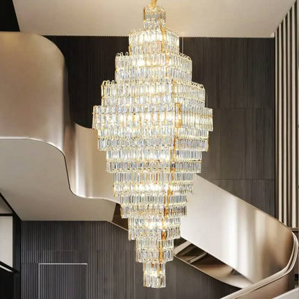 Custom Oversized Gold LED Crystal Chandelier Modern Simple Luxury High Brightness Eye Caring Hotel/Villa Lobby Lighting