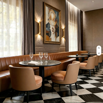 Modern Cafe Furniture Bar Furniture Custom Bench Brown Leather Upholstered Restaurant Chair With Table for Hotel Lounge Bistro