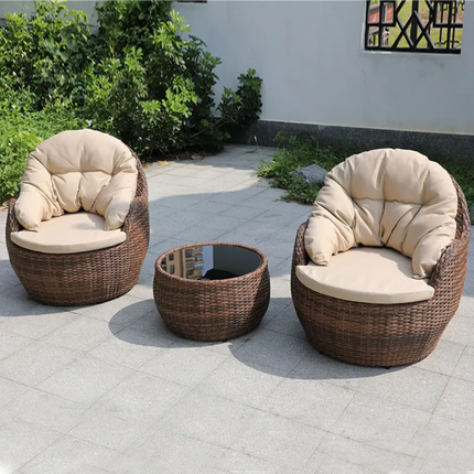 Nature's Haven Complete Outdoor Set with Round Wicker Chairs and Sofa