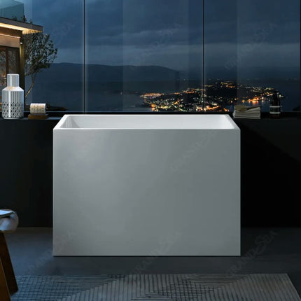 ICEGALAX Modern White Acrylic Free-standing Bath Tub Small Size Adult Bathroom Soaking Bathtub Solid Surface Deep Soaking