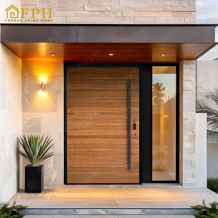 Luxury Security Wood Patten Design Villa Houses Modern Aluminum Front Entrance Pivot Door With Anti Theft Lock
