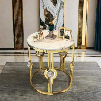 Modern Gold Finished Steel Frame Coffee Tea Side Table Home Furniture For Living Room With Marble Center
