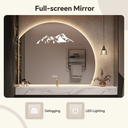 Classic minimalist floating bathroom vanity with sintered stone integrated basin & smart LED mirror solid wood