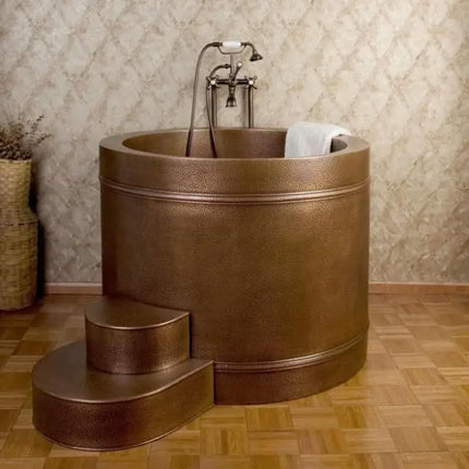 Compact Double Wall Hammered Copper Freestanding Oval Soaking Tub Rustic Luxury Bathroom Fixture Handcrafted Design Portable