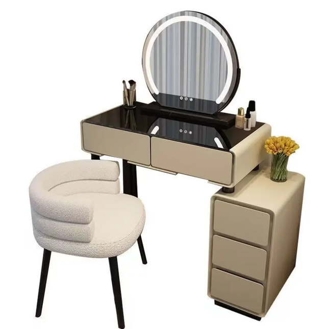 Small Apartment Bedroom Solid Wood & Granite Slab Modern Simple Design Custom Logo Makeup Dressing Table Storage Makeup Mirror