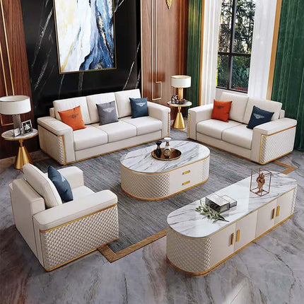 Italian American Style Top Grain Leather Art Sofa Set Light Luxury Modern Simple Design for Large Apartment Living Room Sponge