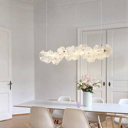 Long French Luxury Glass Lotus Chandelier Modern Flower Bar Counter Art Decoration Pendant Dining LED Hanging Lights Middle