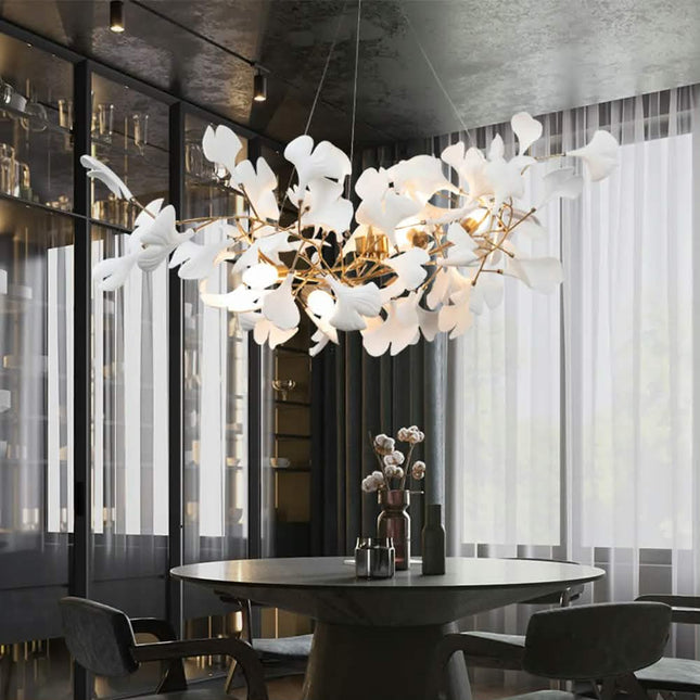 Modern Chandelier Custom Ceramic Ginkgo Leaf Branch Pendant Lights Living Room Dining Room Bedroom Hotel Villa Artistic Design