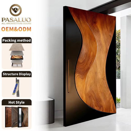 Wood Grain Carved Cast Aluminum Simple Sound Insulation and Environmental Protection Hingh-End Customized Entrance Door