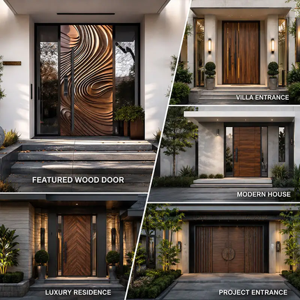 Luxury Soundproof Waterproof Moisture-Proof Eco-Friendly Asymmetrical Modern Solid Wood Door for Hotels Apartments Villas