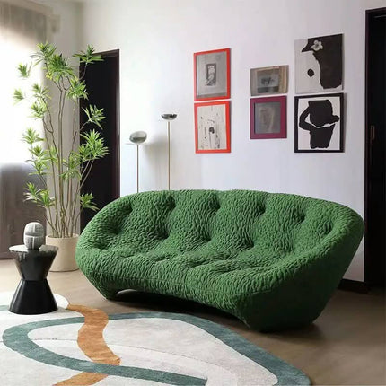 French Minimalist Chesterfield Sofa Set Fabric Irregular Cream Style Oval Shape Small Spaces Apartments Villas Hotel Application