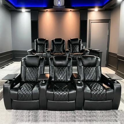 Majestic Black Diamond Pattern Premium LED Home Theater Recliner Sofa Seat