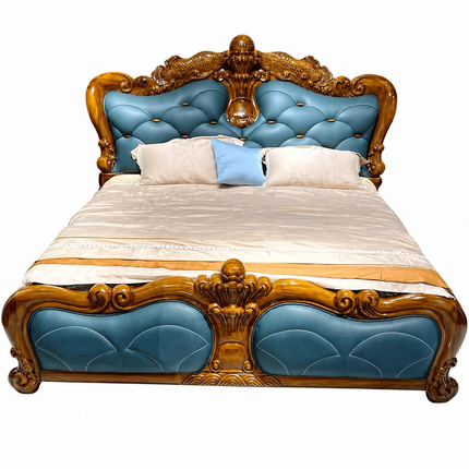 Imperial Ebony King Size Bed - Opulent Italian Design, Masterfully Carved Solid Wood with Plush Leather Upholstery