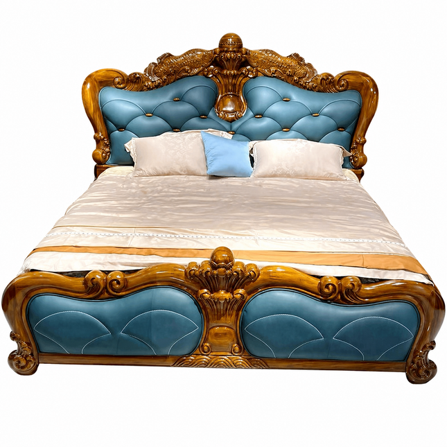 Imperial Ebony King Size Bed - Opulent Italian Design, Masterfully Carved Solid Wood with Plush Leather Upholstery