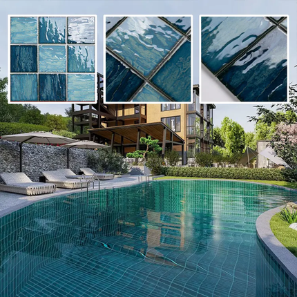 30×30 Swimming Pool Porcelain Ceramic Mosaic Anti-Slip Mix Green Concave-Convex Texture Mosaic