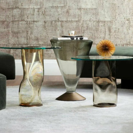 WISEMAX Furniture Modern Transparent Round Glass Coffee Table Living Room Furniture Unique Shape Base Design Side Table