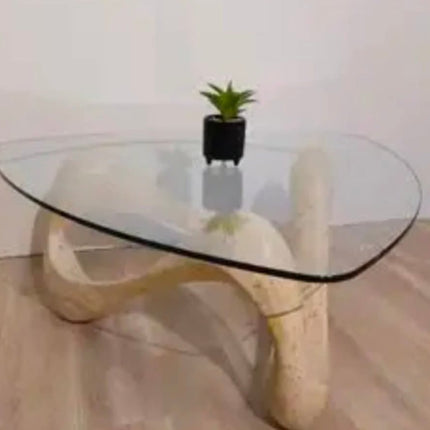 Modern Tempered Clear Coffee Table Triangle Glass Side Table with Concrete Legs