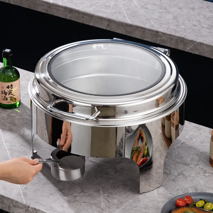 Commercial Table Top Stainless Steel Round Buffet Food Warmer-Alcohol/Electric Heating For Restaurant & Canteen