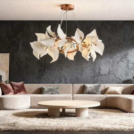 Modern Interior Decoration Hanging Chandelier Villas Living Rooms Restaurants Floral Design Gold-Plated Iron Pendant Light