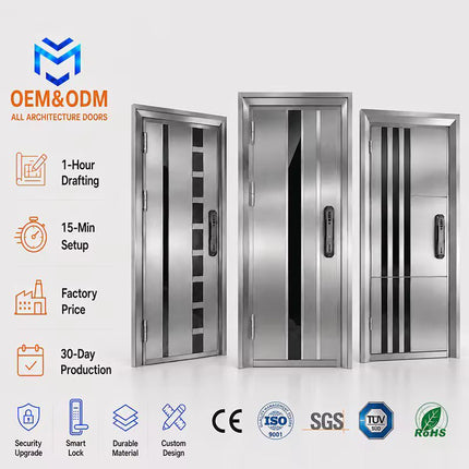 Factory Direct Sales Custom Stainless Steel Modern Bedroom Entrance Front Swing Residential Security Anti-Theft Door