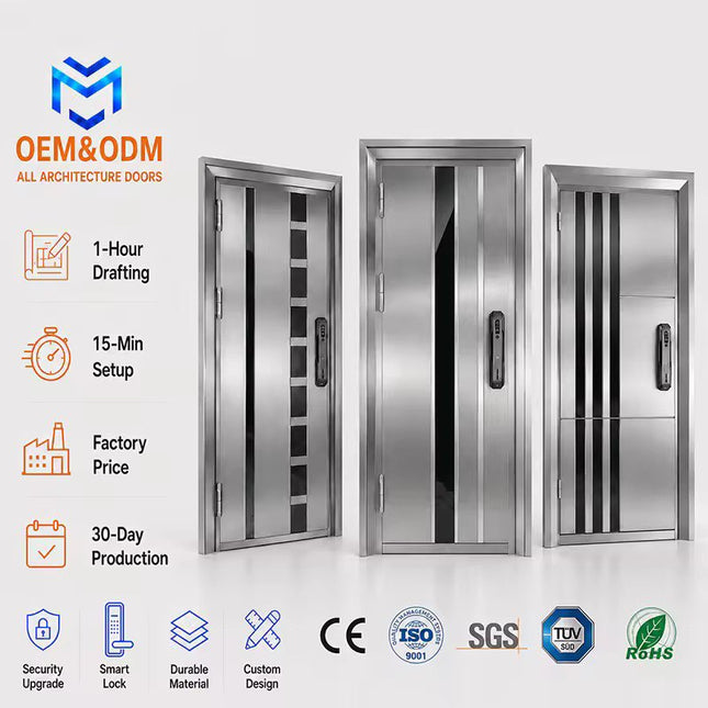 Factory Direct Sales Custom Stainless Steel Modern Bedroom Entrance Front Swing Residential Security Anti-Theft Door