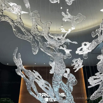 Hand-Blown Water Splash Crystal Chandelier | Modern Sculptural Design | High Ceiling Lobby & Living Room | Custom - Lavius