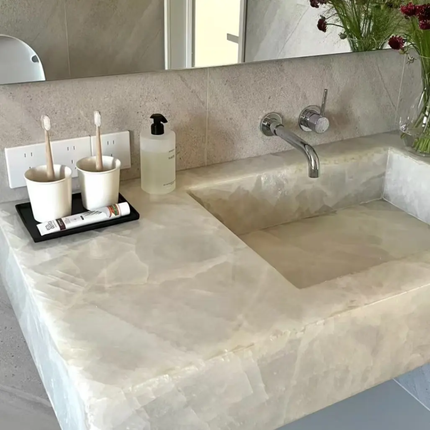 Elegant Rectangular Bathroom Vanity – White Crystal Marble Top, Sink Cabinet for Home, Hotel and Daily Use