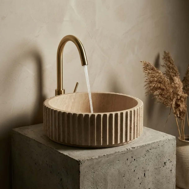 Wabi-Sabi Style Light Luxury High-End Countertop Basin Nordic Natural Marble WashBasin China Travertine Stone Sink
