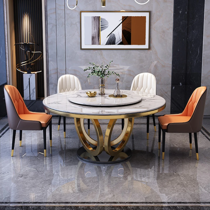 Dining Room Furniture Luxury Round Marble Dining Table Stainless Steel Modern Dining Table Set 6 Seater Dining Tables For Home