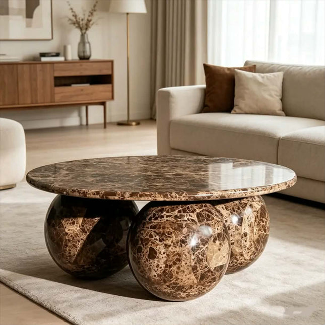 Coffee Table Made of Natural Brown Emperador Marble Center Table Heavy Duty Artistic Table