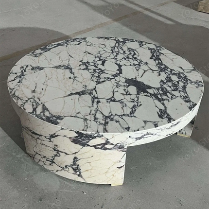 Luxurious modern calacatta Violet marble round coffee table durable living room furniture