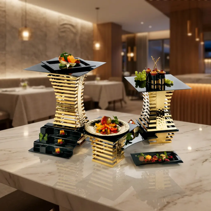 Multi-Layer Stainless Steel Hammered Buffet Food Display Rack Dessert Riser Table Stand For Hotel Wedding Banquet Catering