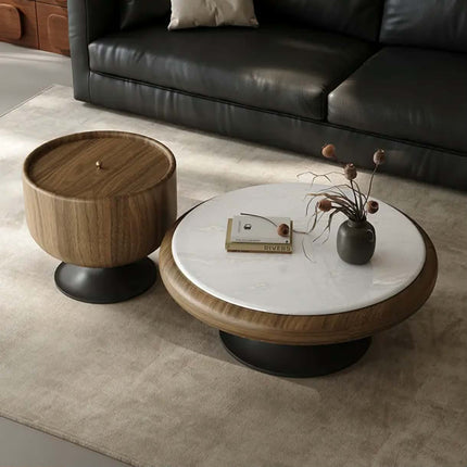 Modern round high end walnut coffee table with storage side table luxury creative living room furniture set for home furniture